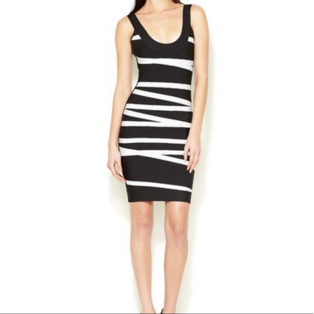COPY - HERVE LEGER "Danica" Bandage Stretch Black White Zigzag Striped Tank Dre…